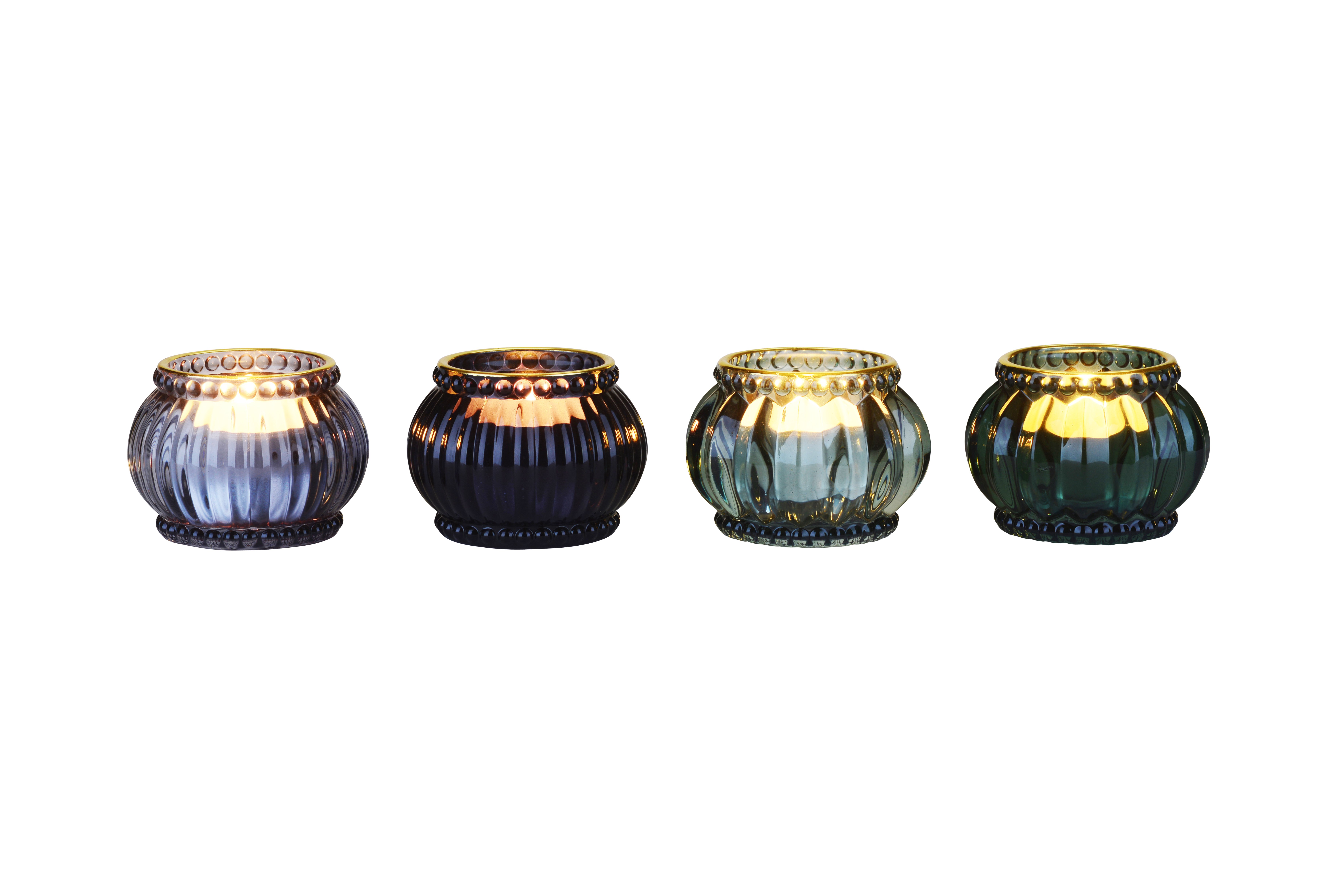Jacquard, Windlicht, 4fach sortiert, mit Goldrand, rund, dark oliver/yucca/black/cool grey, gs