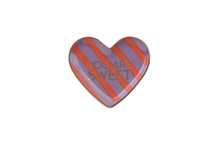Love Plates, Deko-Teller, Porzellan, You are sweet, Herz, flach, gestreift, violett/rot