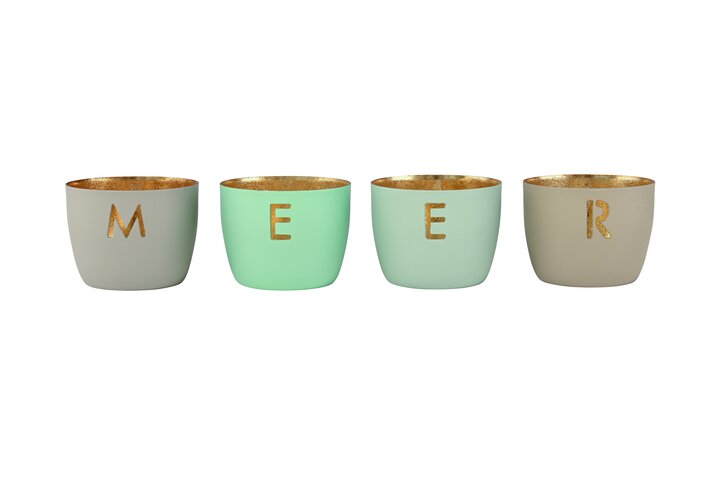 Madras, Windlicht, 4er Set, XS, Motiv: Meer, flannel/aqua/pastellblau/sandstone