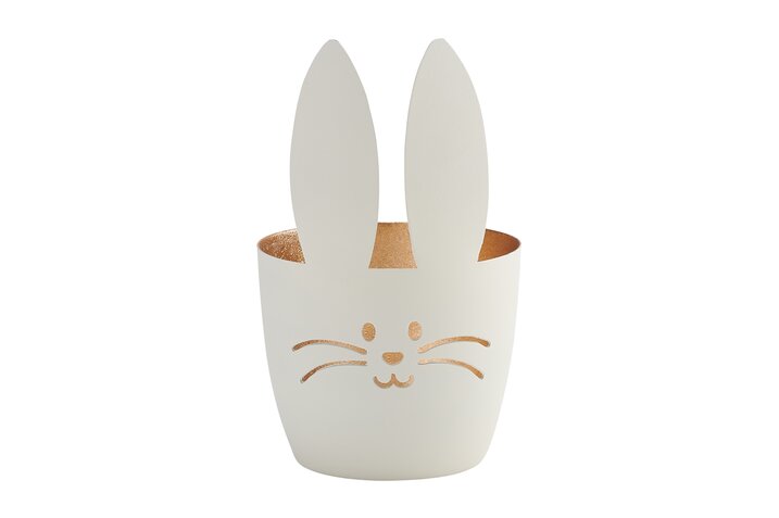 Madras, votive, M, motive: bunny w. bend ear, pastel pink/gold