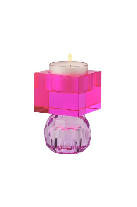 Sari, Kristallglas, Kerzenhalter/Teelichthalter, Kugel/Cube, helllila/pink, gs