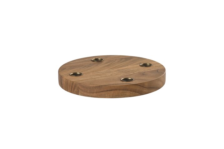 Bento, candle holder for 4 candles, acacia wood, round, nature