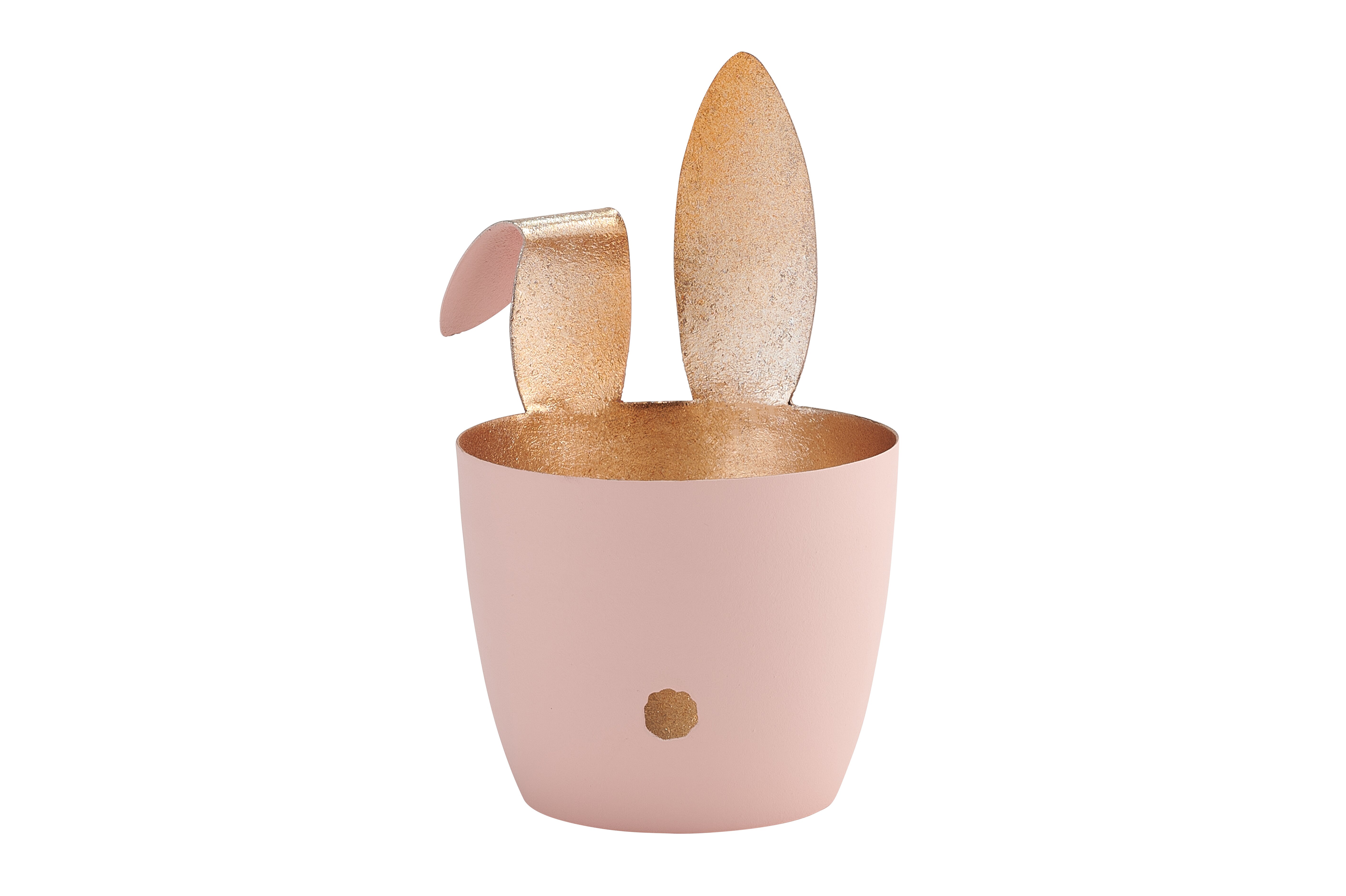 Madras, Windlicht, M, Motiv: Hase mit Knickohr, pastellrosa/gold