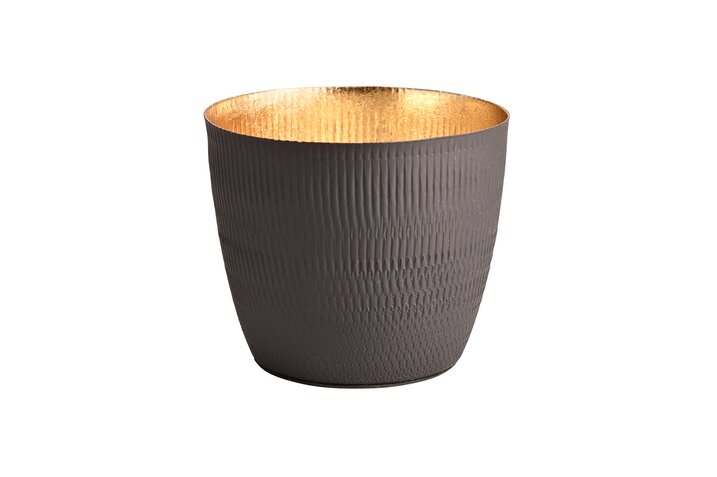 Madras, Windlicht, M, Struktur, matt, schwarz/gold