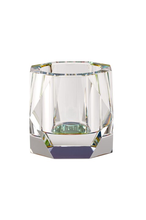 Dioptrics, crystal glass votive, octagon, rainbow, clear