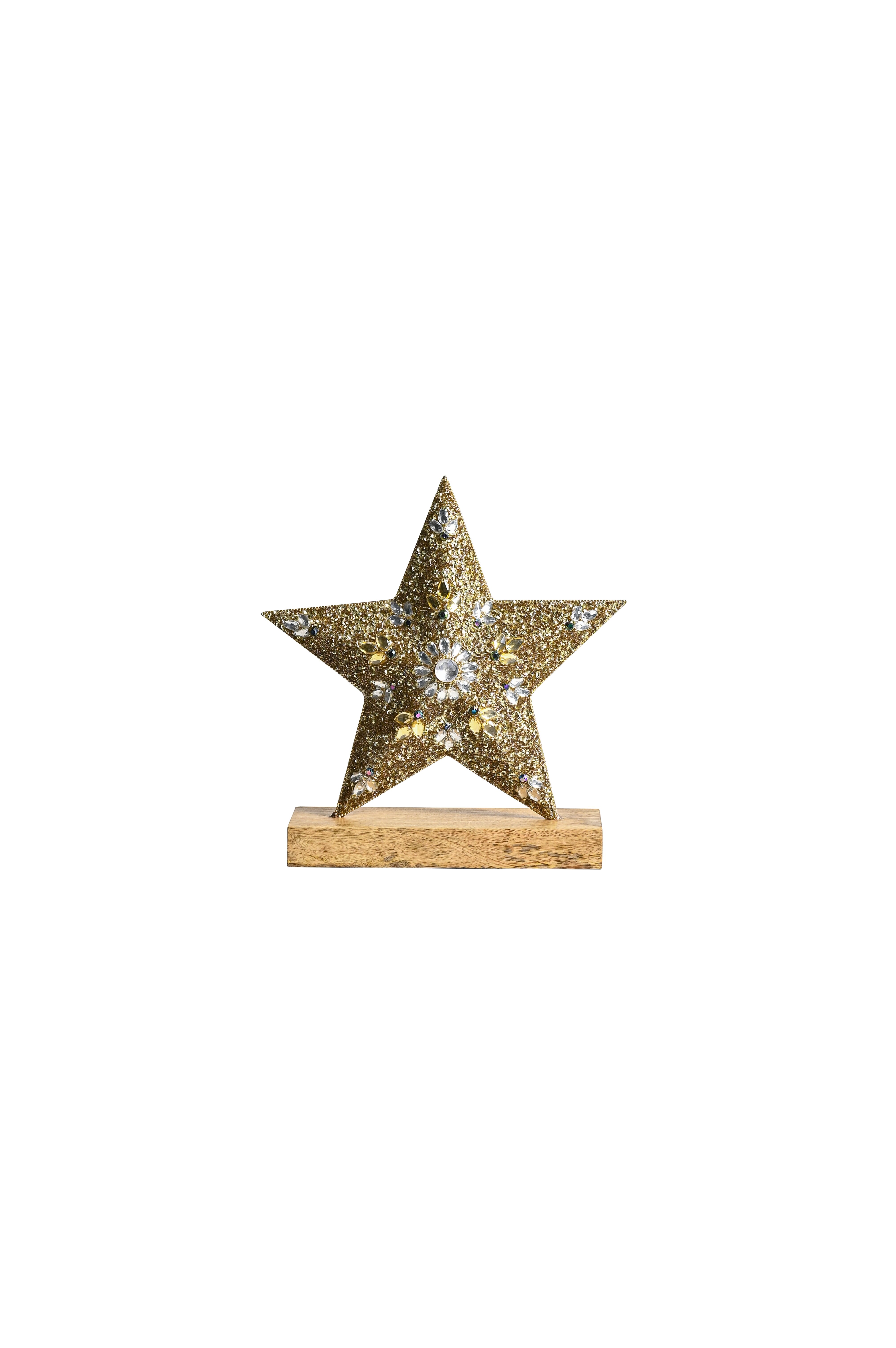Opium, deco-star with base, M, stones, sequins, gold