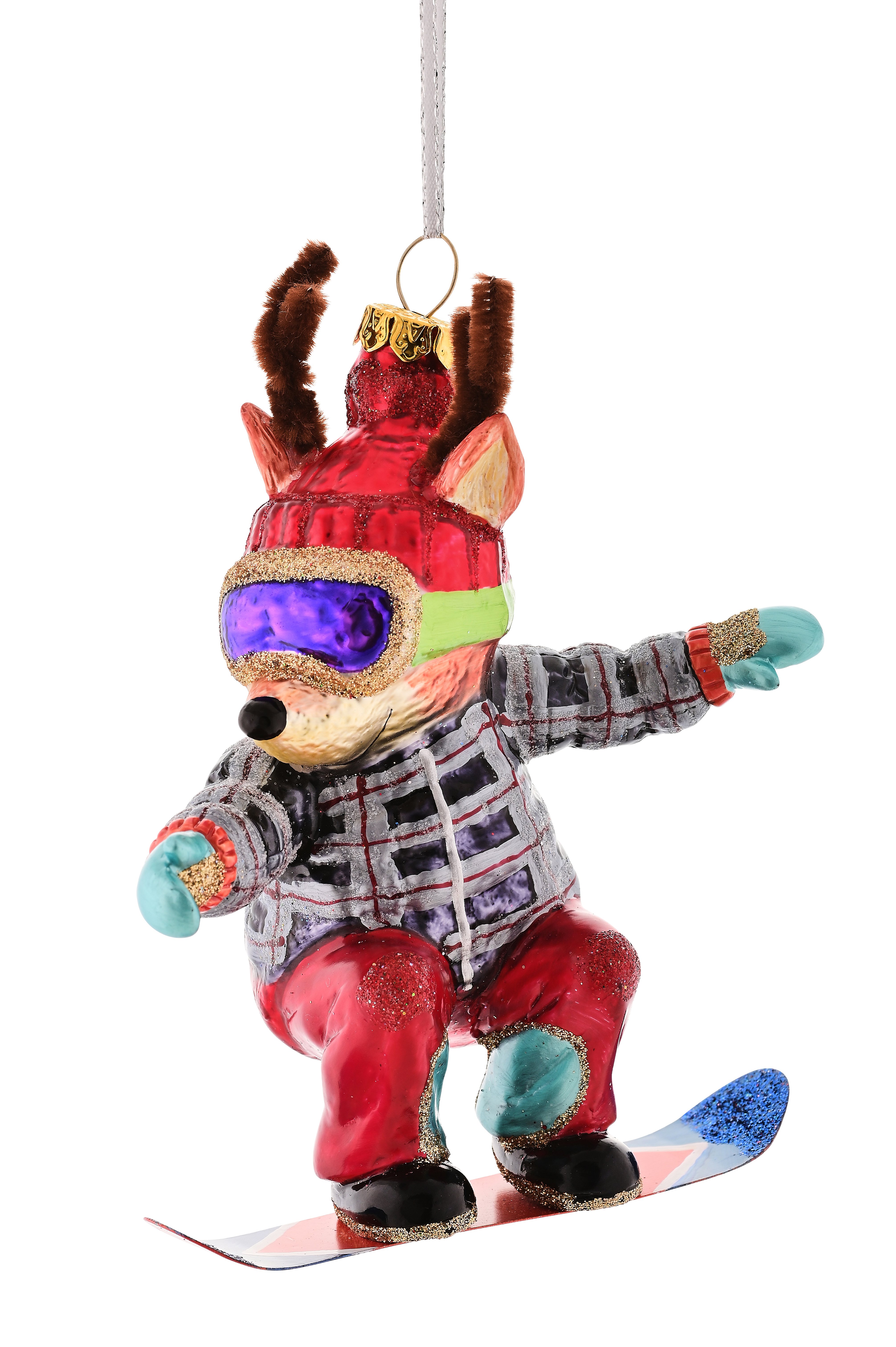 Hänger Rentier m. Snowboard, mehrfarbig