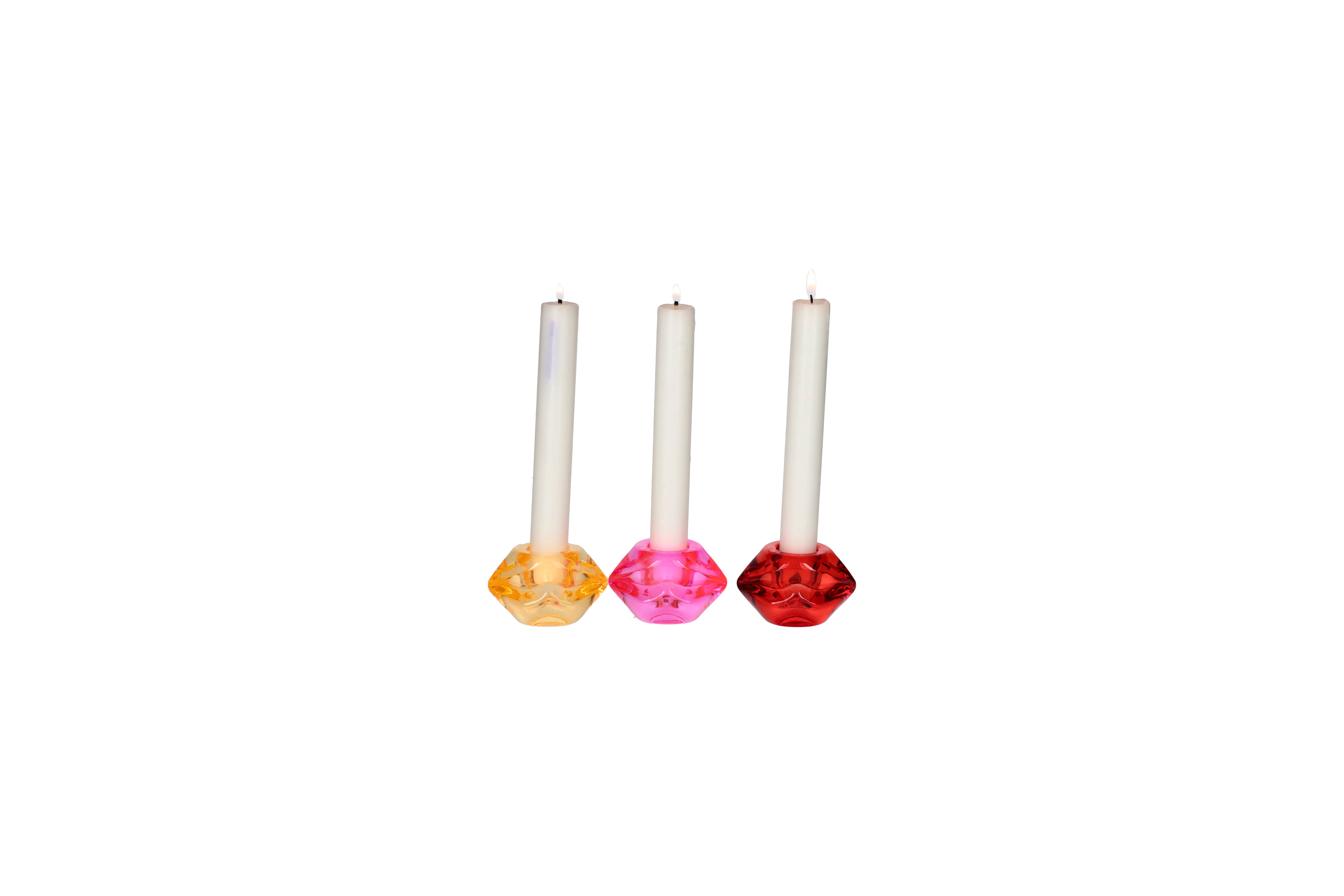 L´amour, candle holder, assorted of 3pcs., lip, pink, red, orange, sprayed