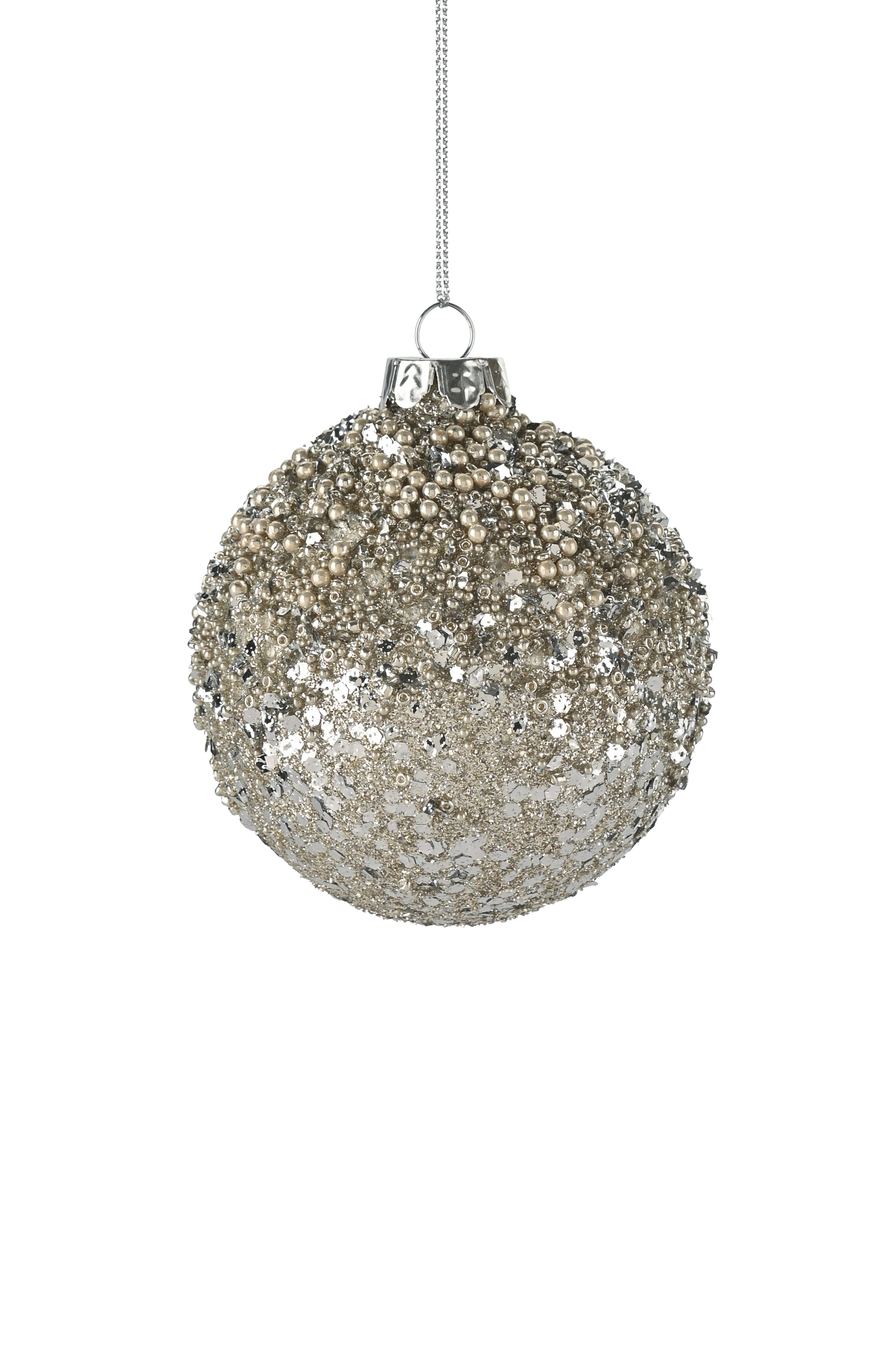 Seoul, Weihnachtskugel, 8cm, Glitzer, Pailletten, silber