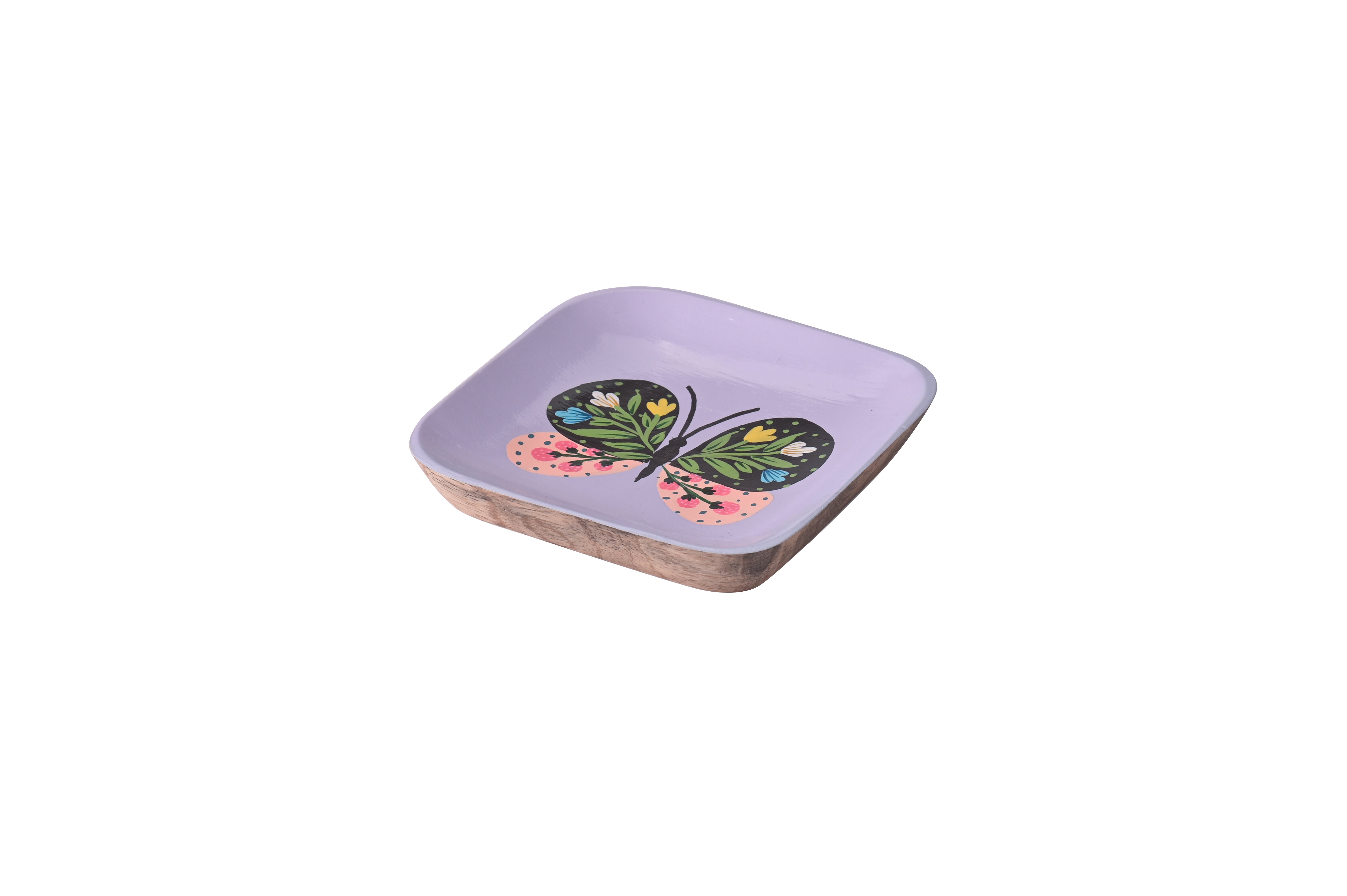 Love Plates, Dekoteller, Mangoholz, Motiv: Schmetterling, flieder