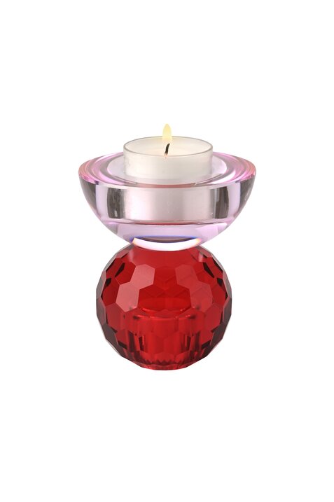 Sari, Kristallglas, Kerzenhalter/Teelichthalter, Kugel/Cabochon, rot/hellrosa, gs