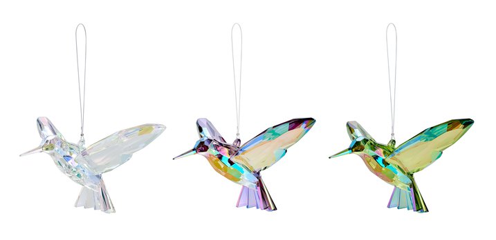 Birds, Kolibri, 3 fach sortiert, L17 cm, transparent/grün/smoke