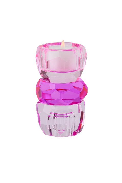 Palisades, Kristallglas, Kerzen-/Teelichthalter H10,5cm, rosa/pink, gs