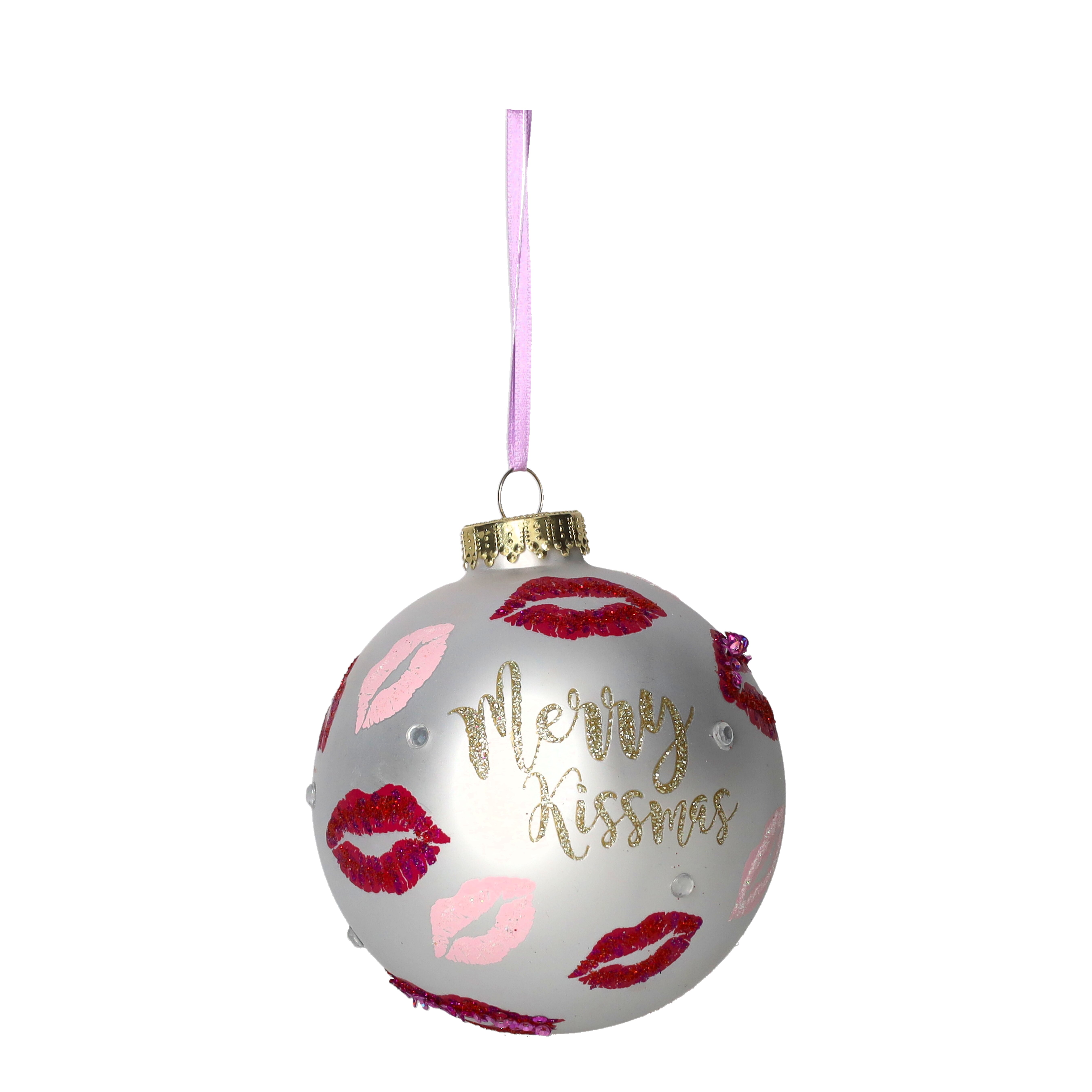 Christmas Tree Ball, Merry Kissmas, white