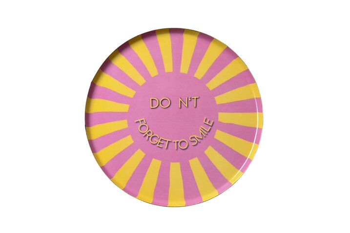 Love Trays, Dekotablett, M, Do not forget to smile, rund, rosa/gelb