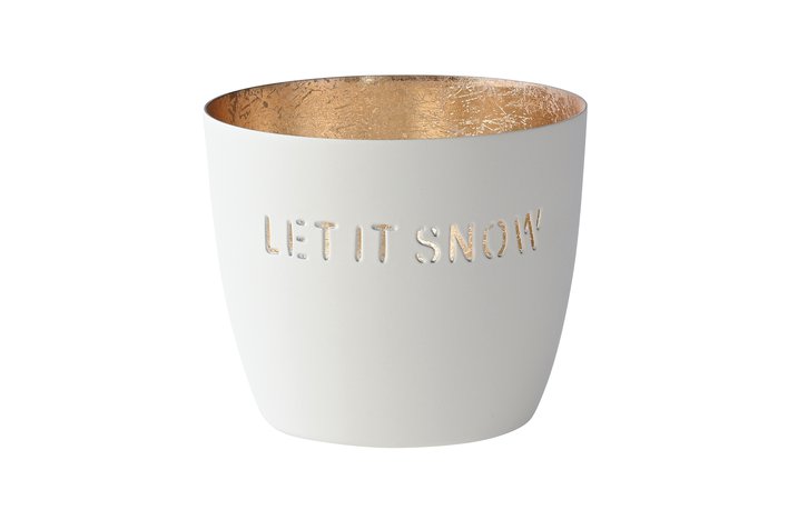 Madras, Windlicht, M, Motiv: Let it snow, weiß/gold