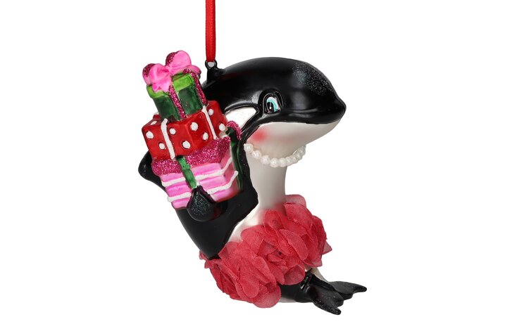 Hänger Orca Dame mit Geschenken, schwarz/weiß