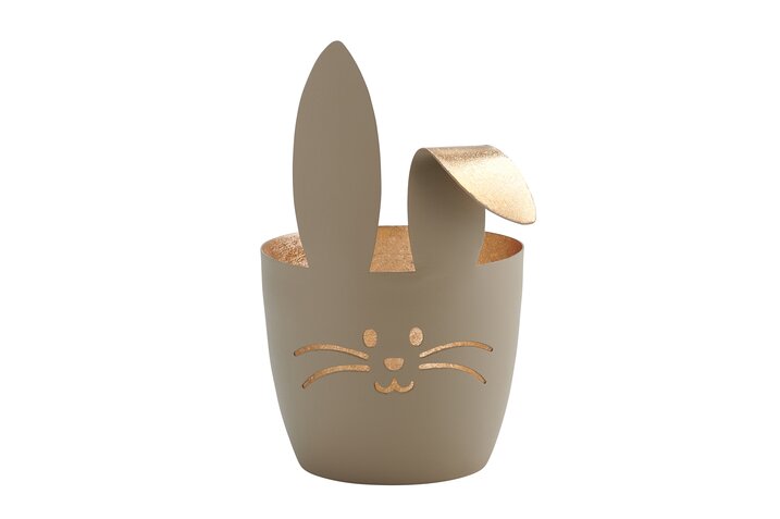 Madras, votive, M, motive: bunny w. bent ear, sandstone/gold