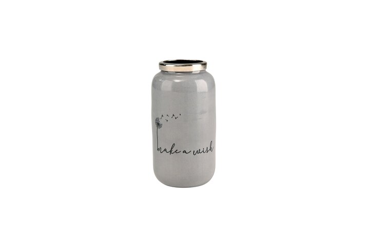Saigon, Vase mit Metallring, XXS(H12cm), Motiv: Make a wish, flannel/silber