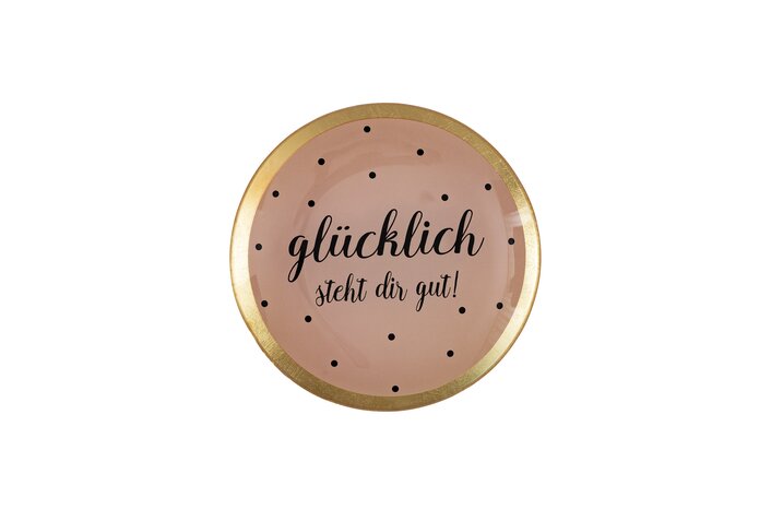 Love Plates, Glasteller M, Glücklich steht..., rund, rosa