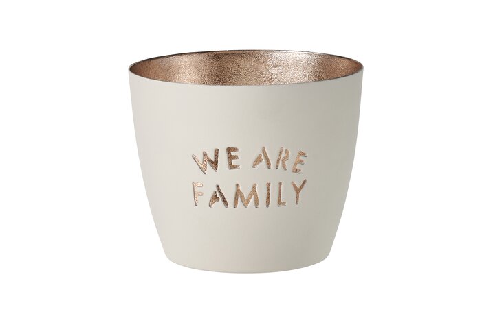 Madras, Windlicht, M, Motiv: We are family, weiß/gold