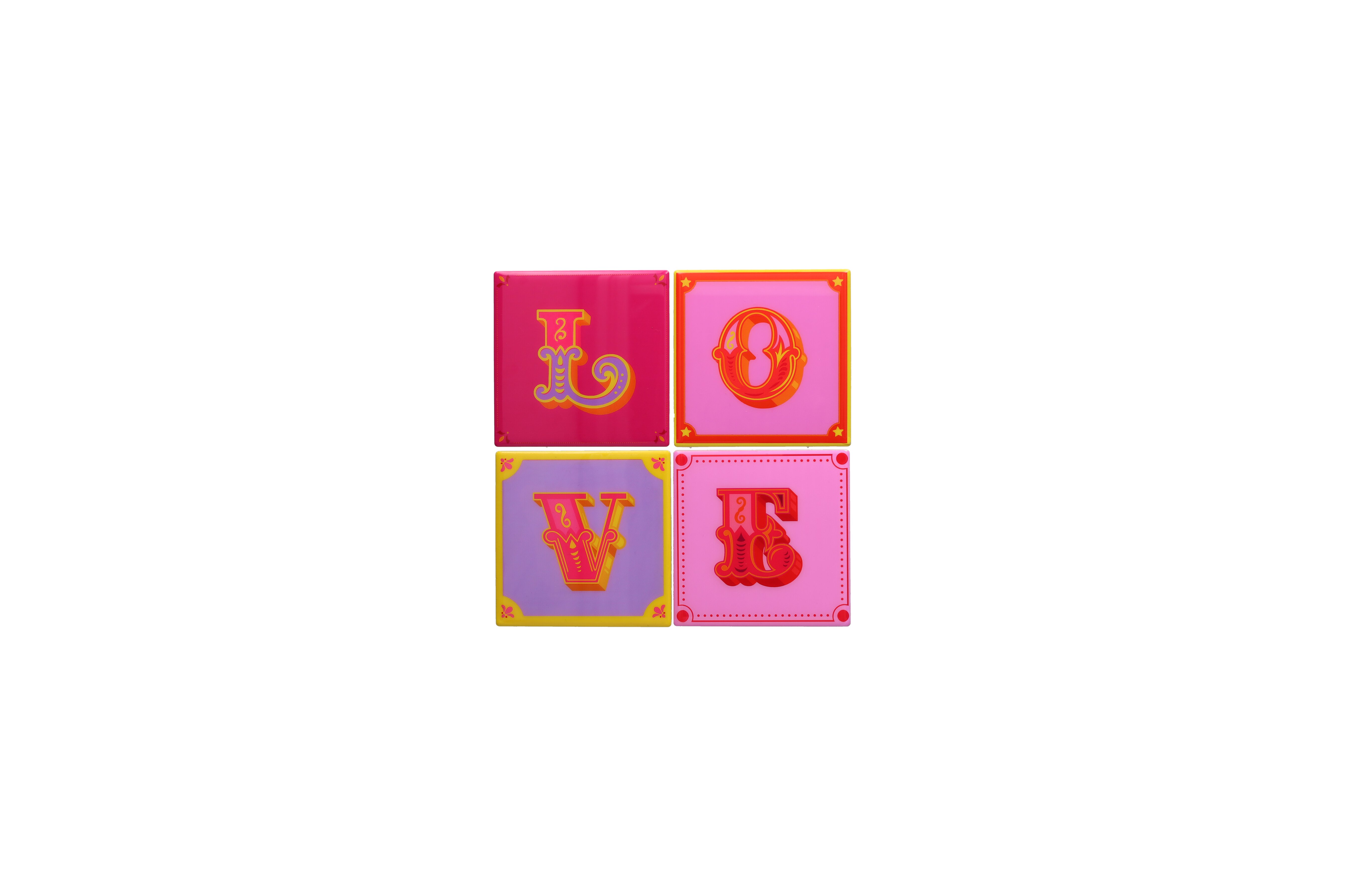 Love Tiles, Untersetzer 4er Set, Motiv: Love, rosa