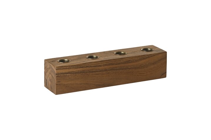 Bento, candle holder for 4 candles, acacia wood, rectangular, nature