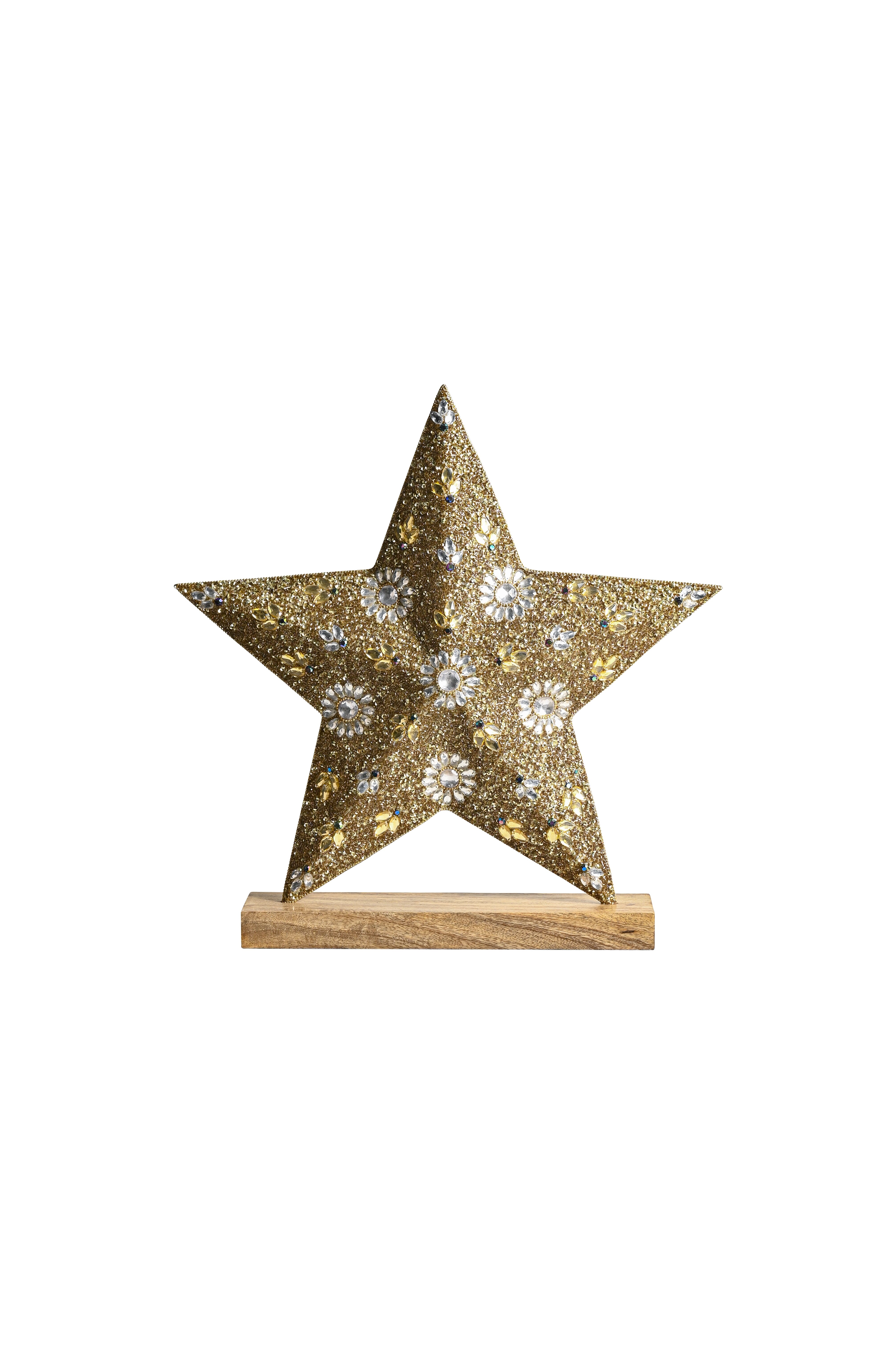 Opium, deco-star with base, L, stones, sequins, gold