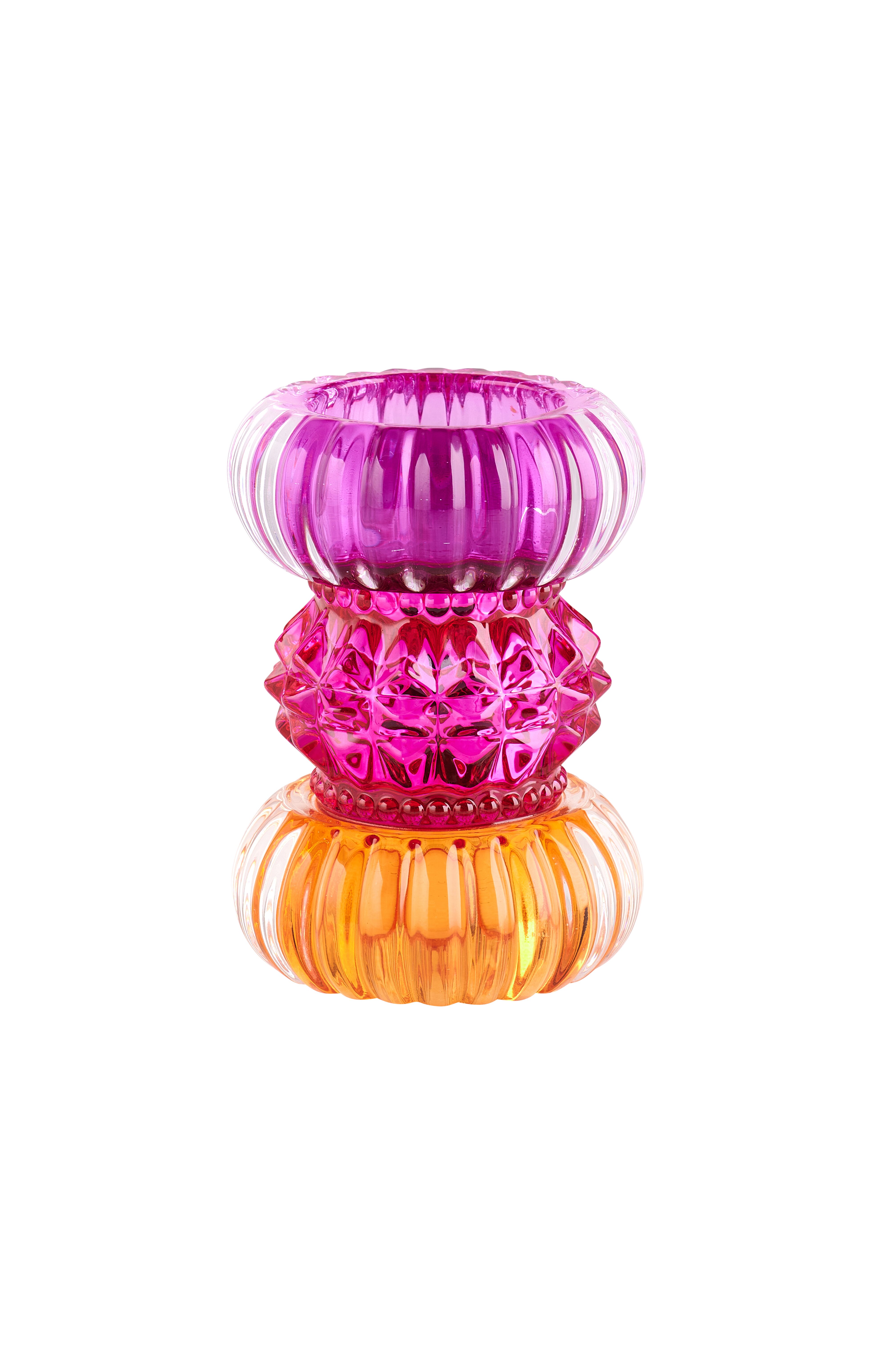 Sari, Teelichthalter H11,5cm, rund, orange/pink/lila, gs