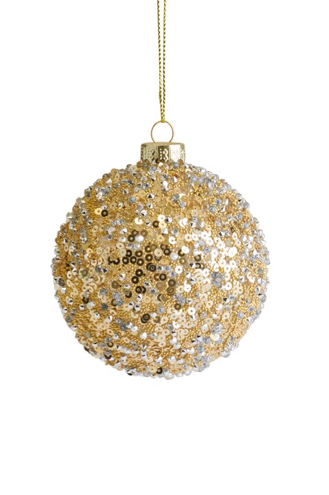 Seoul, Weihnachtskugel, 8cm, Pailletten, Strasssteine, gold