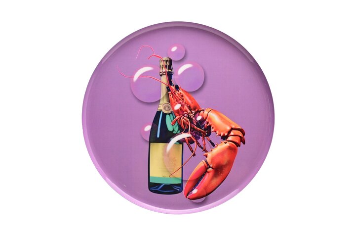 Love Trays, deco tray, M, motive: champagne and lobster, violet