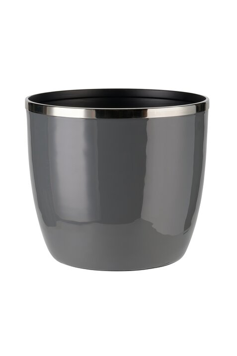 Saigon, Übertopf mit Metallring, L(H23,5cm), dunkelgrau/silber