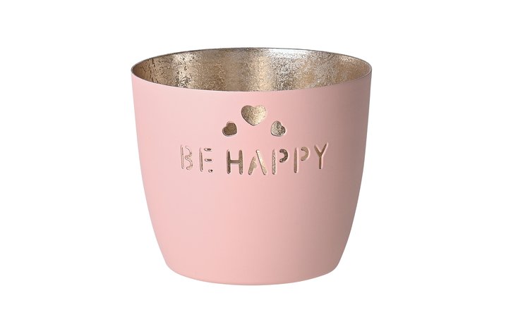 Madras, Windlicht, M, Motiv: Be happy, blush/gold