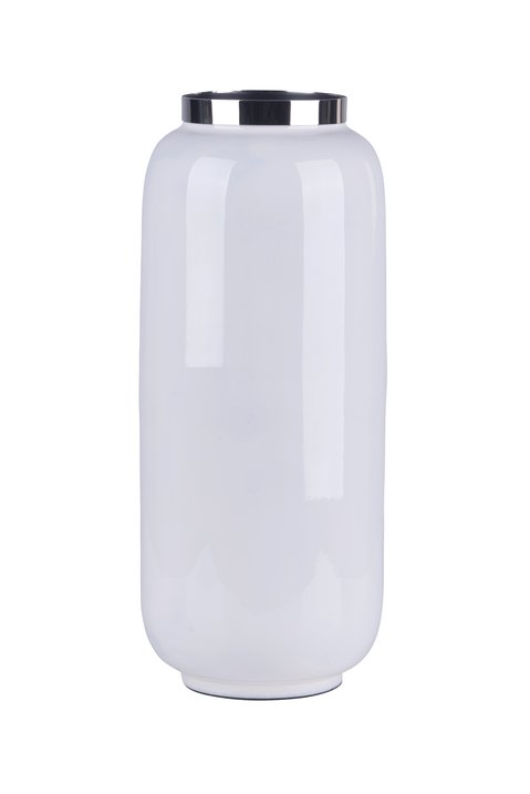Saigon, Vase mit Metallring, M(H32cm), weiß/silber