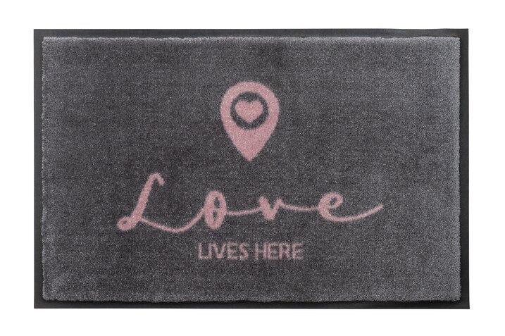washables, love lives here, gray/pink