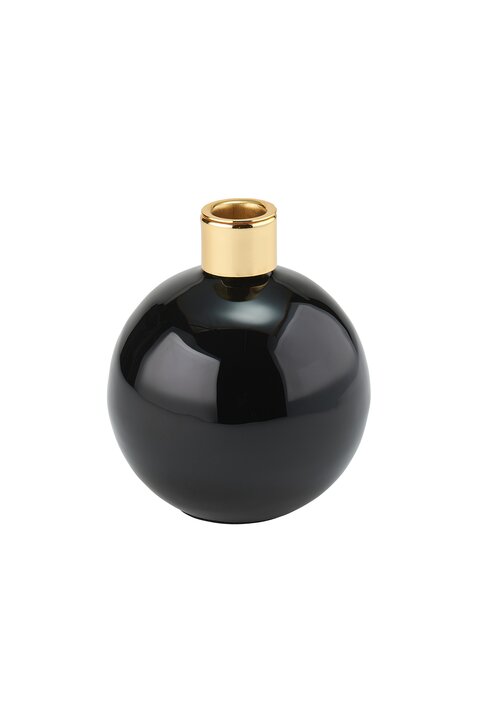 Saigon, Vase/Kerzenhalter, M(H14cm), Kugel, schwarz/gold