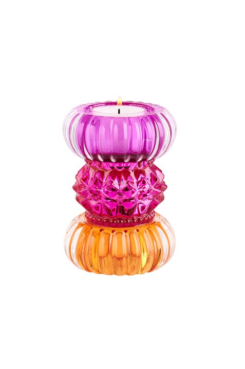 Sari, Teelichthalter H11,5cm, rund, orange/pink/lila, gs