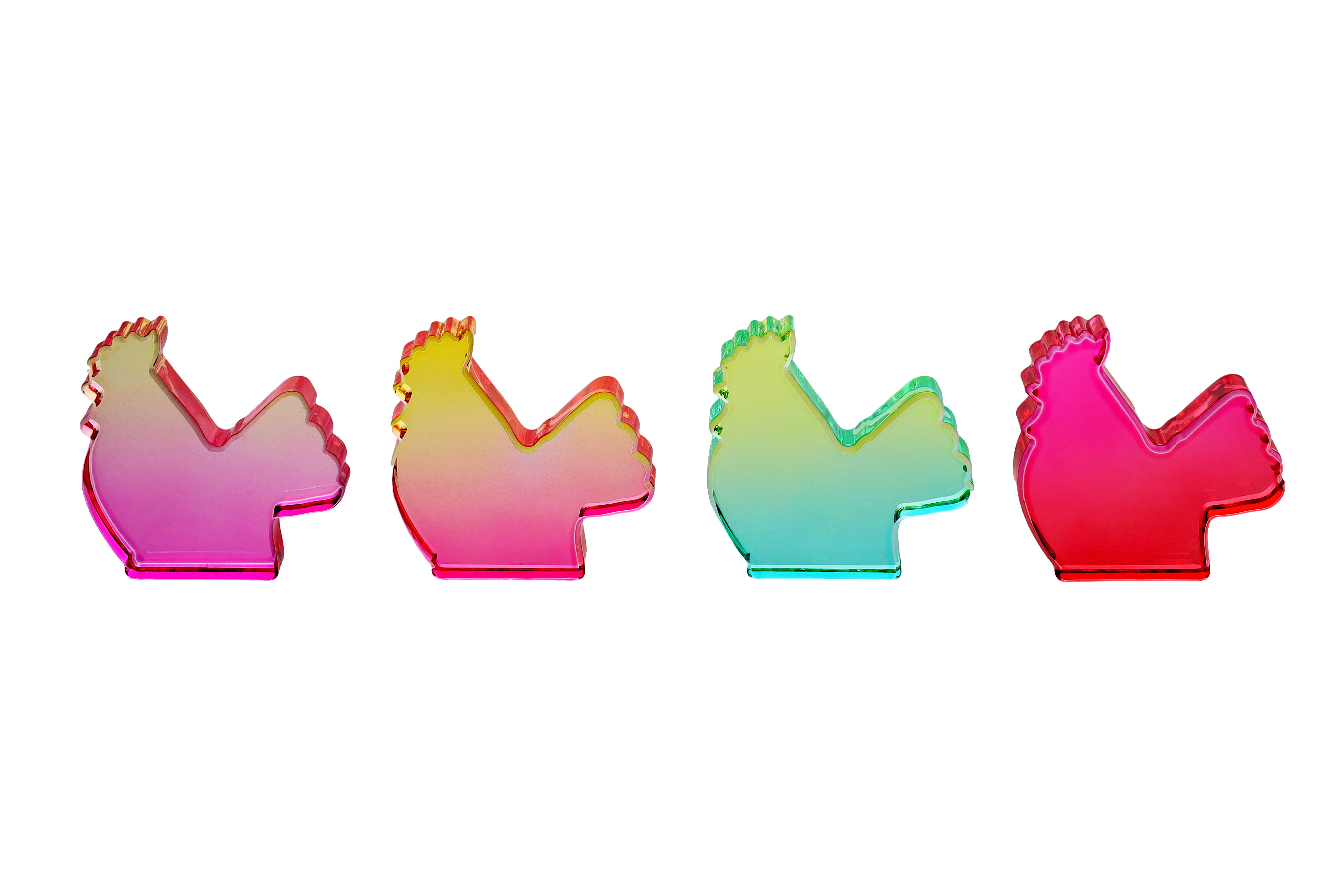 Honey hen flat, 4 assorted, neon yellow, neon orange, neon green, neon pink, sprayed