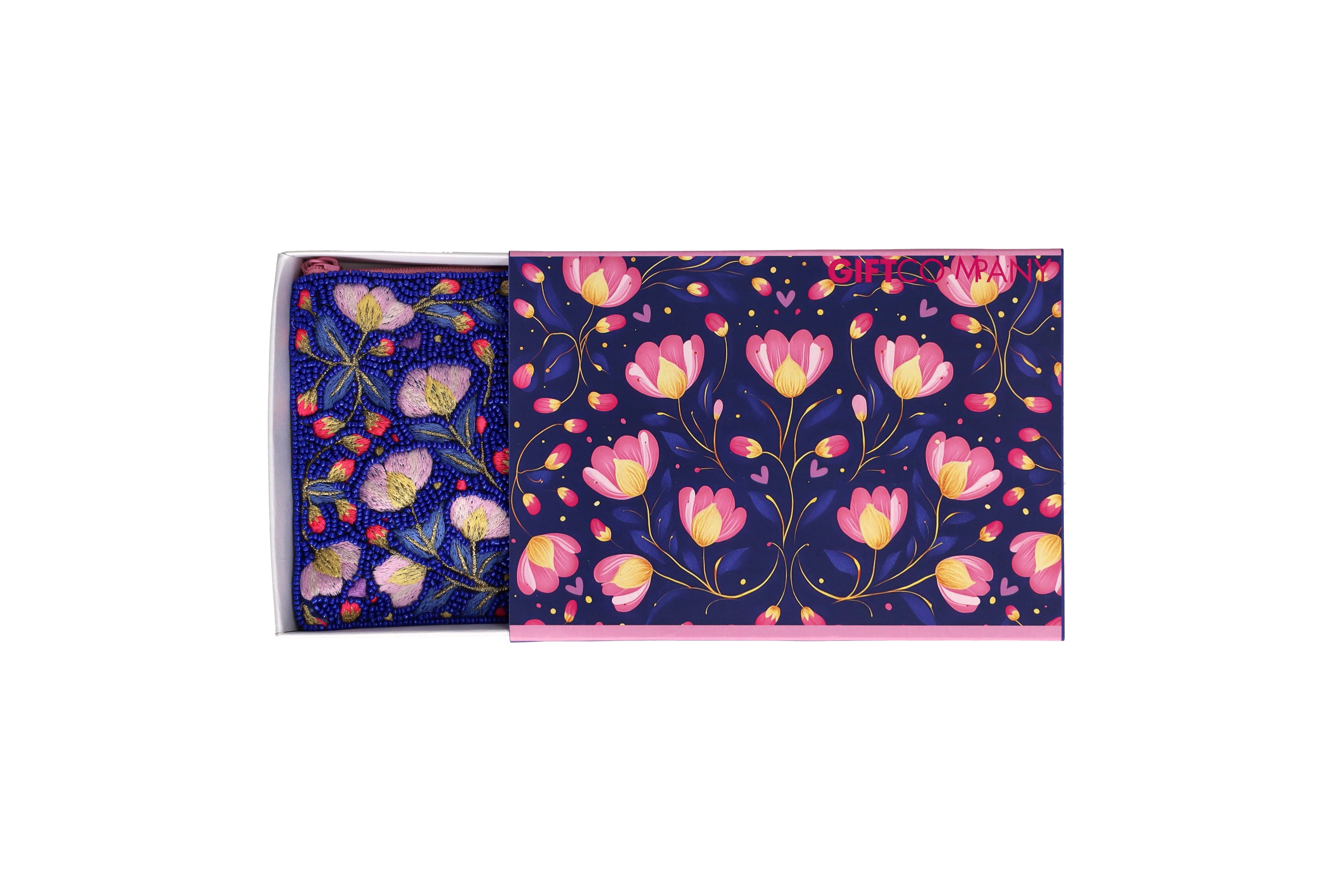 Elodie, cosmetic bag, M, motive: blossom, blue