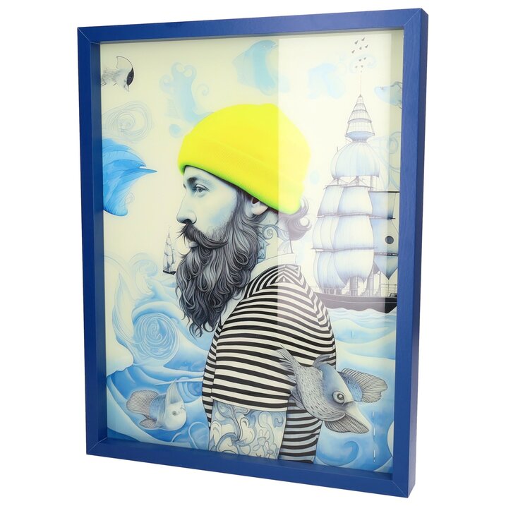 Love Frames, glass picture, motive: sailor, blue/yellow
