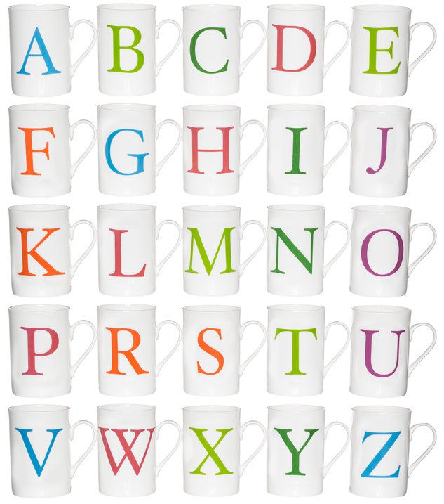 Coppa, mug with letter E, white/light green