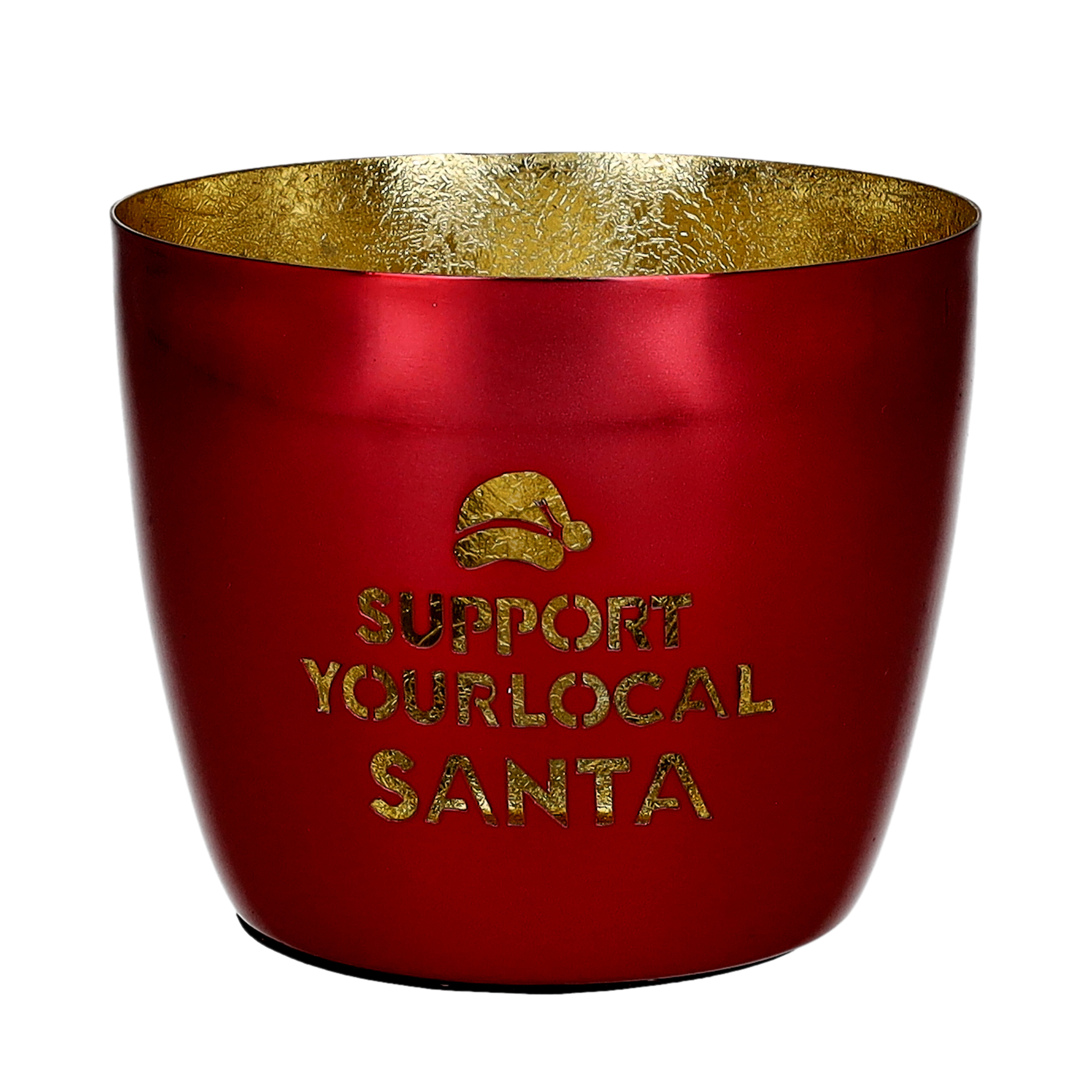 Madras, Windlicht, M, Motiv: Support your local santa, rot/gold