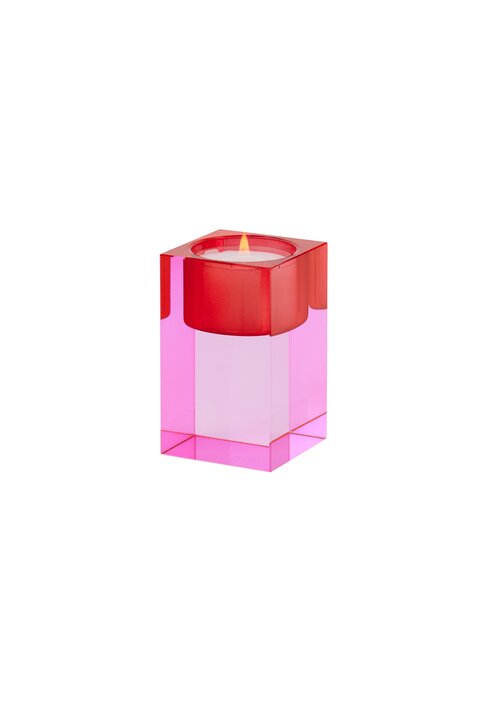 Sari, crystal glass, tea light holder S(h7,7cm), pink/red, sprayed