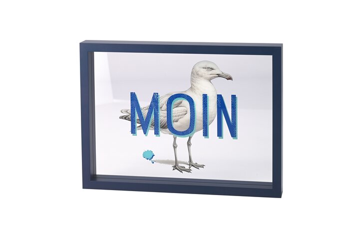 Love Frames, glass picture, motive: gull, blue