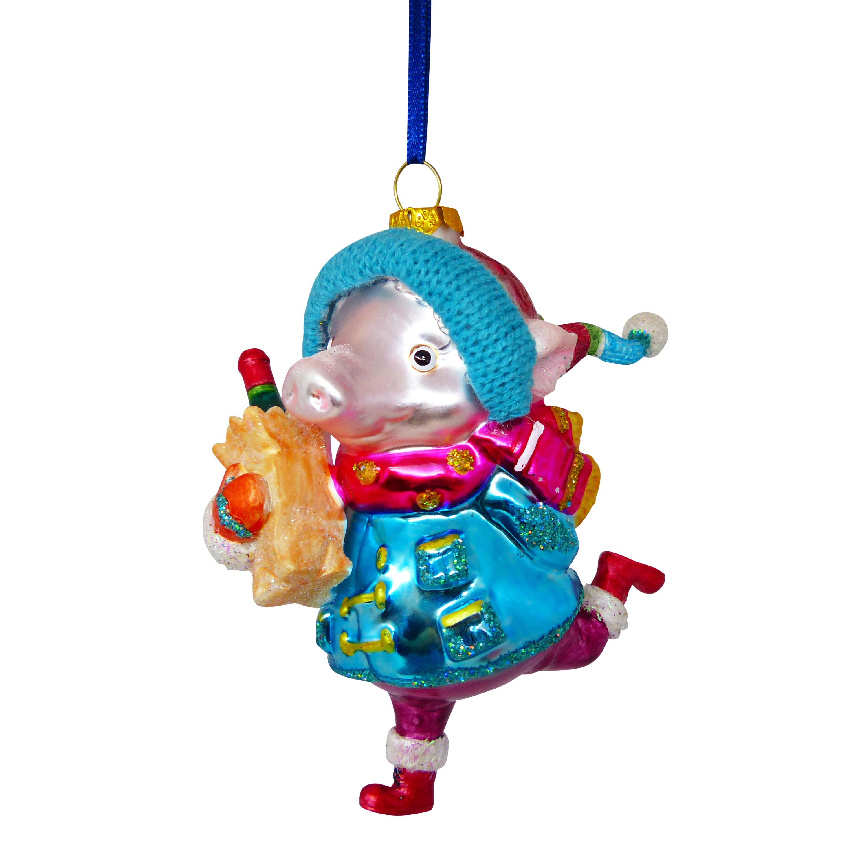 Hänger Schwein mit Flasche, mehrfarbig