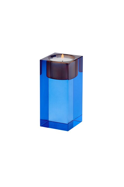 Sari, crystal glass, tea light holder M(h10,3cm),  blue/orange, sprayed