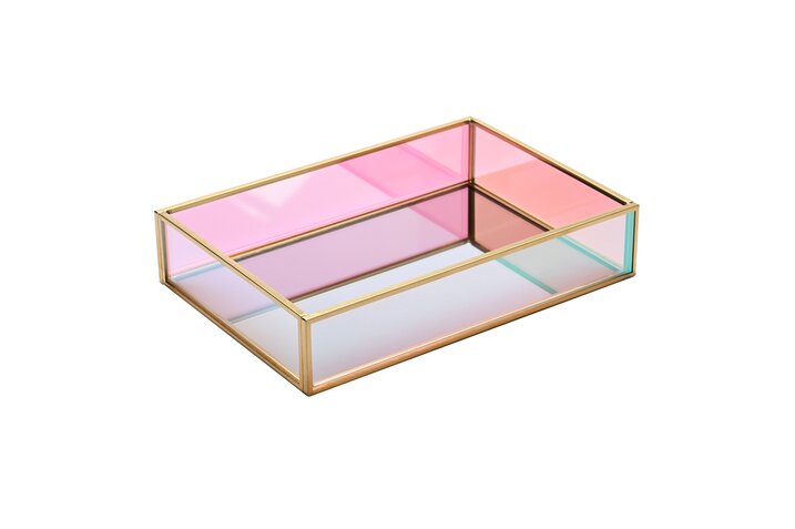 Mirror, glass box, rectangular, clear/gold