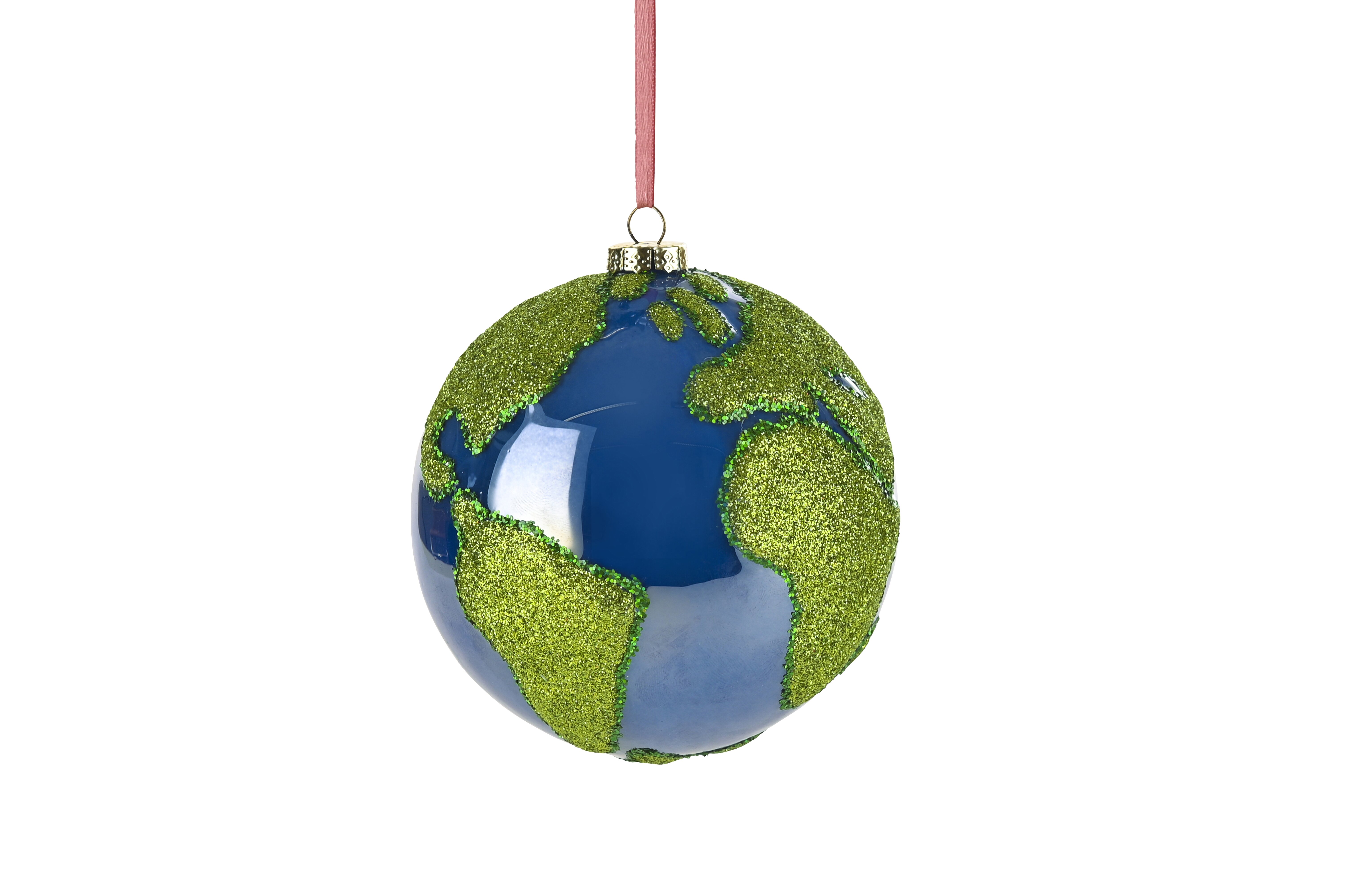hanger globe w. glitter, iridescent, blue/green