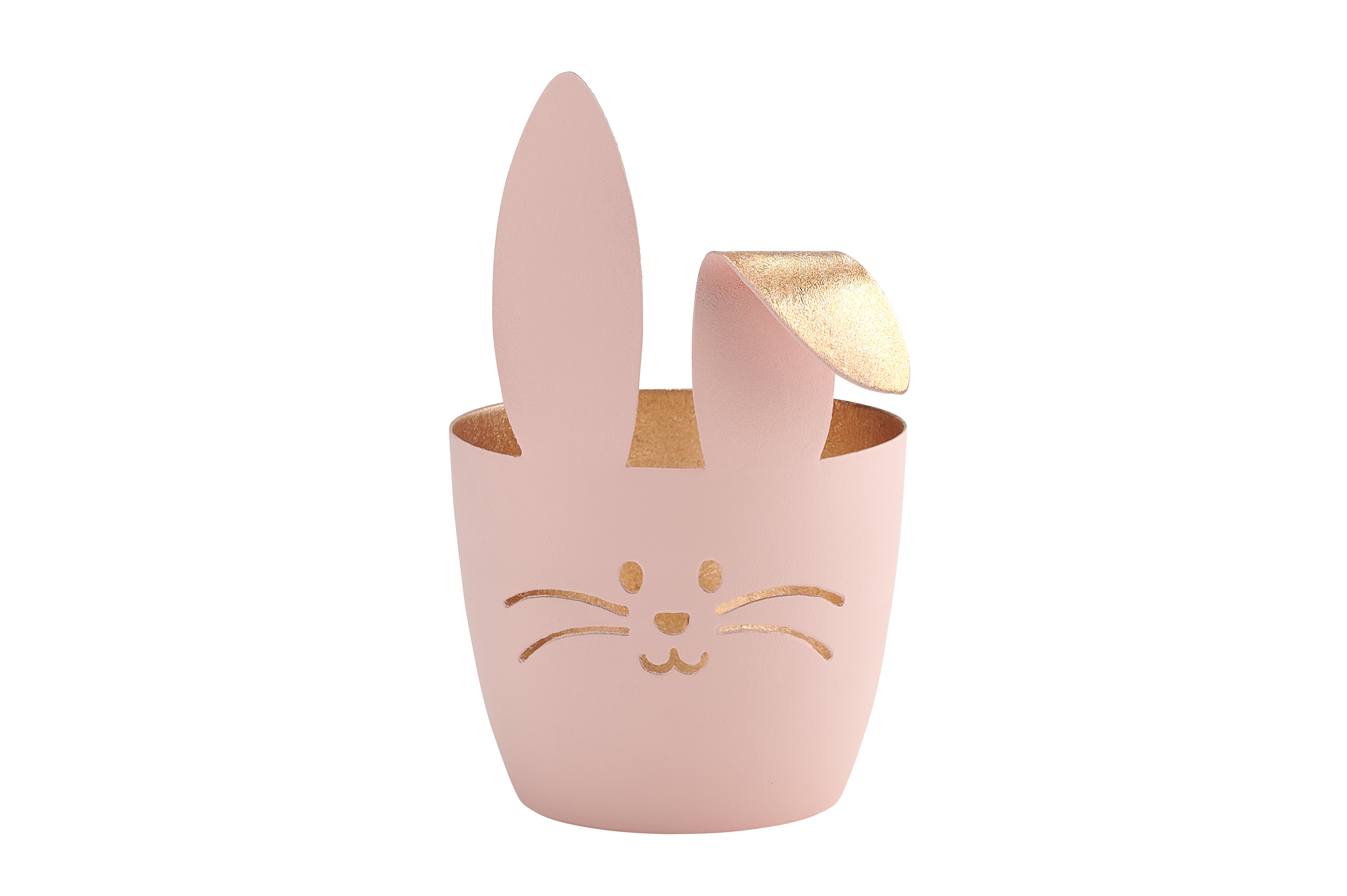 Madras, votive, M, motive: bunny w. bent ear, pastel pink/gold