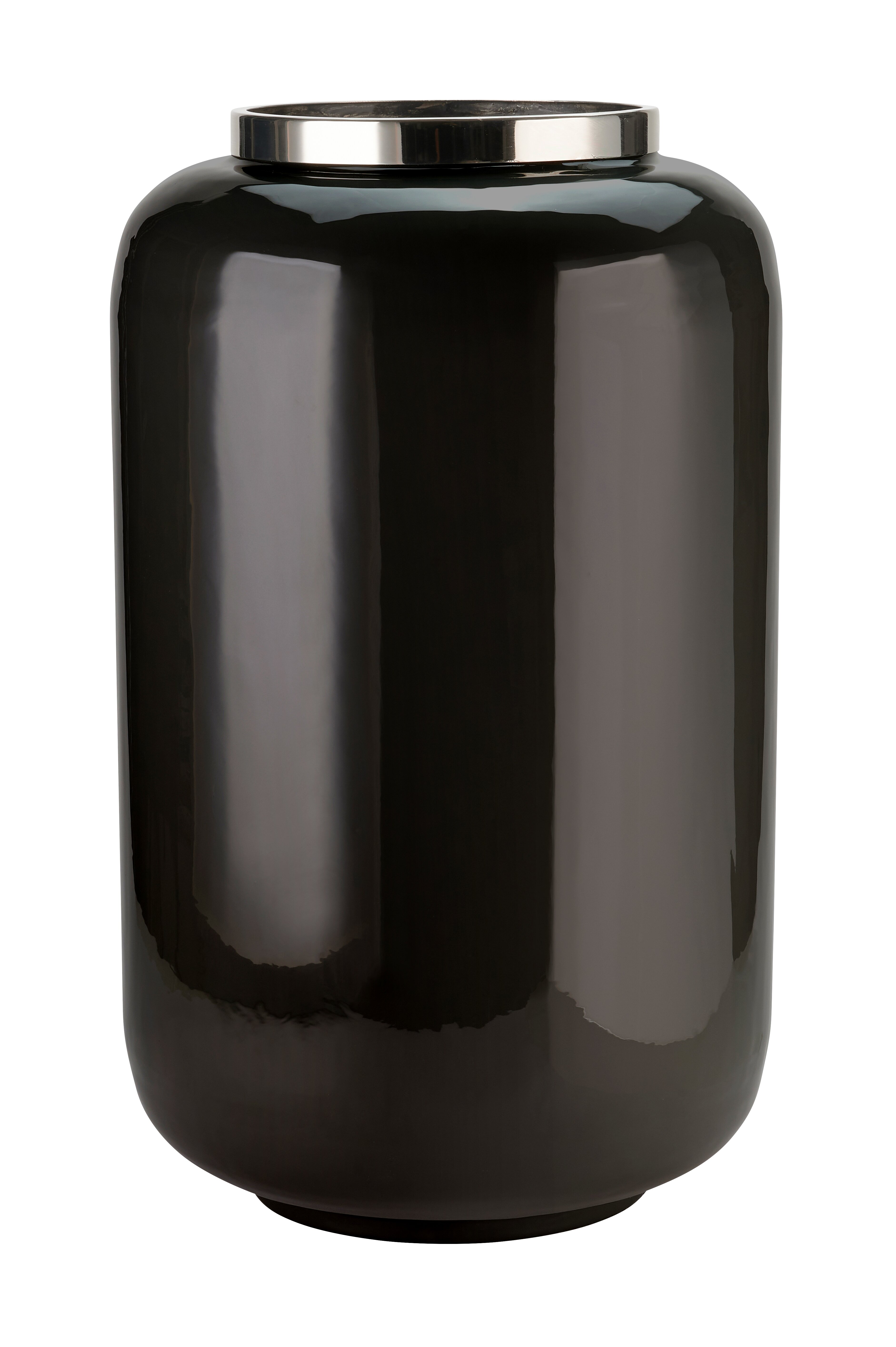 Saigon, Bodenvase mit Metallring, XL( H65cm), schwarz/silber